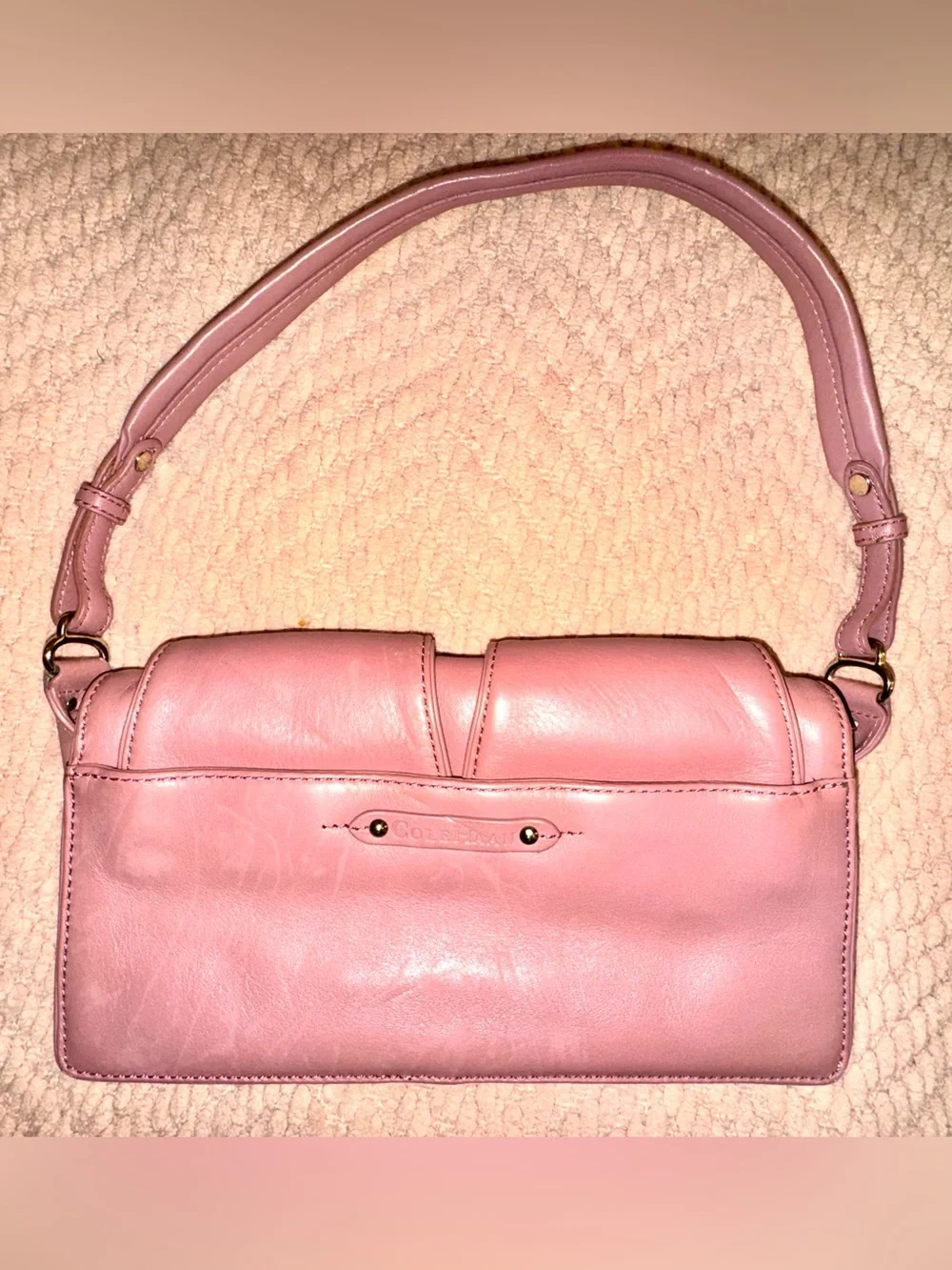Cole Haan Vintage Mauve Pink Leather Double Pocket Shoulder Bag EUC